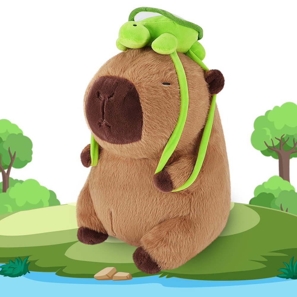 Achwishap Capybara Plush,Cute Plushies Capybara Stuffed Animal,Soft Capybaras Plush Toys,Kawaii Plushie Stuffed Toys with Turtle Backpack Plushies Gifts for Kids Adults Birthday,Brown 10