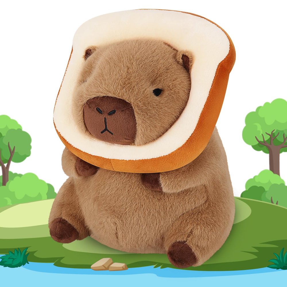 Achwishap Capybara Plush,Cute Plushies Capybara Stuffed Animal,Soft Capybara Plush Toys,Kawaii Plush Stuffed Toys with Wearable Bread Plushies Gifts for Kids Adults Birthday,Brown 12