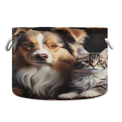 UMIRIKO Dog Cat Animal Toy Storage Bin for Kids Dog Toy Storage Basket Round Canvas Organizer Basket Toy Hamper Laundry Hamper S0402700