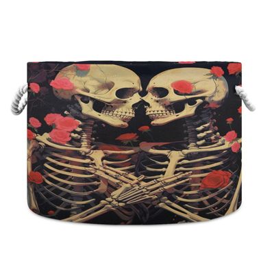 UMIRIKO Valentine's Day Skull Flowers Toy Storage Bin for Kids Dog Toy Storage Basket Round Canvas Organizer Basket Toy Hamper Laundry Hamper S0401015