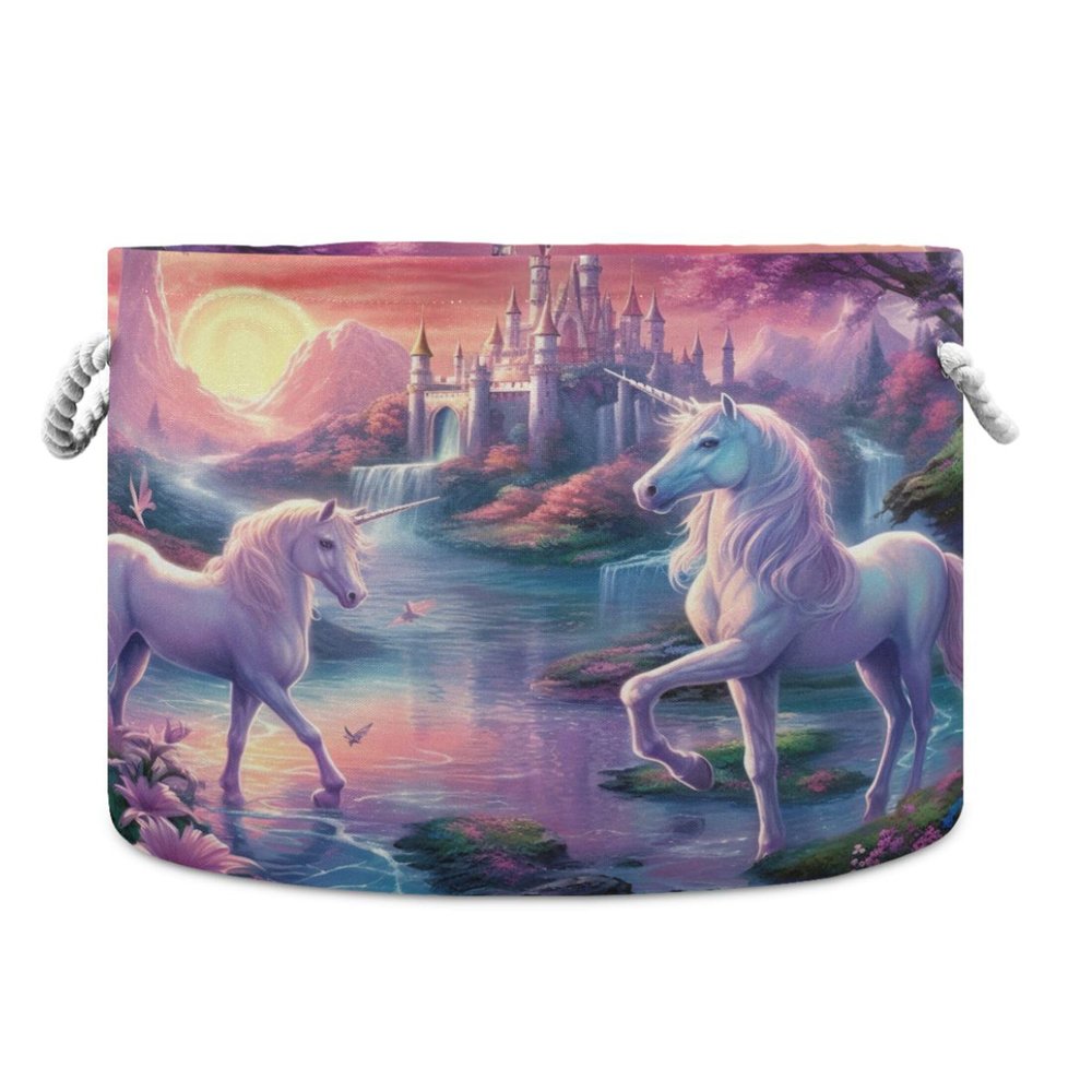 UMIRIKO Unicorn Rainbow Toy Storage Bin for Kids Dog Toy Storage Basket Round Canvas Organizer Basket Toy Hamper Laundry Hamper S0401389