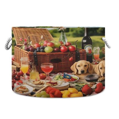 UMIRIKO Dog Animal Fruit Toy Storage Bin for Kids Dog Toy Storage Basket Round Canvas Organizer Basket Toy Hamper Laundry Hamper S0402655