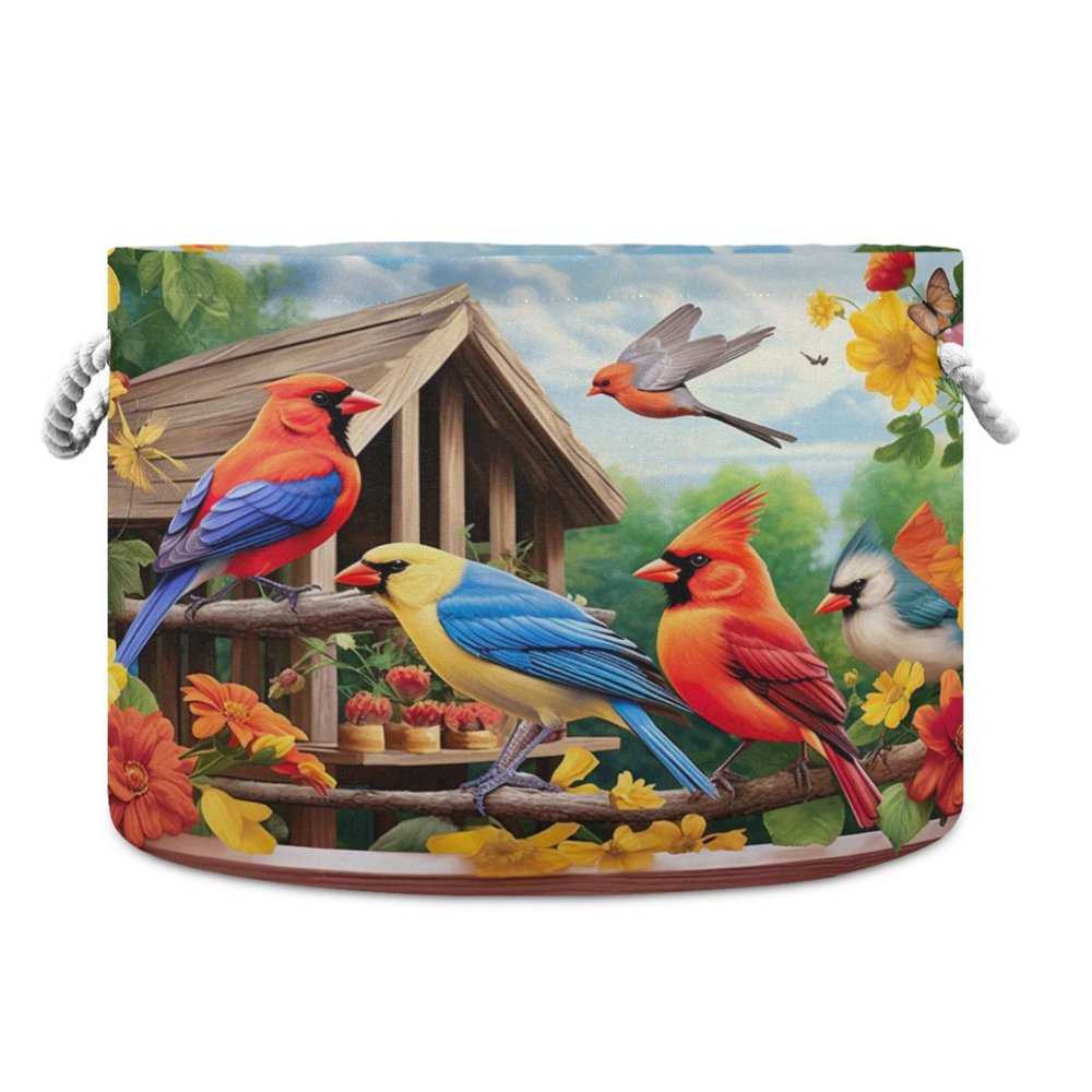 UMIRIKO Bird Garden Flowers Toy Storage Bin for Kids Dog Toy Storage Basket Round Canvas Organizer Basket Toy Hamper Laundry Hamper S0402763