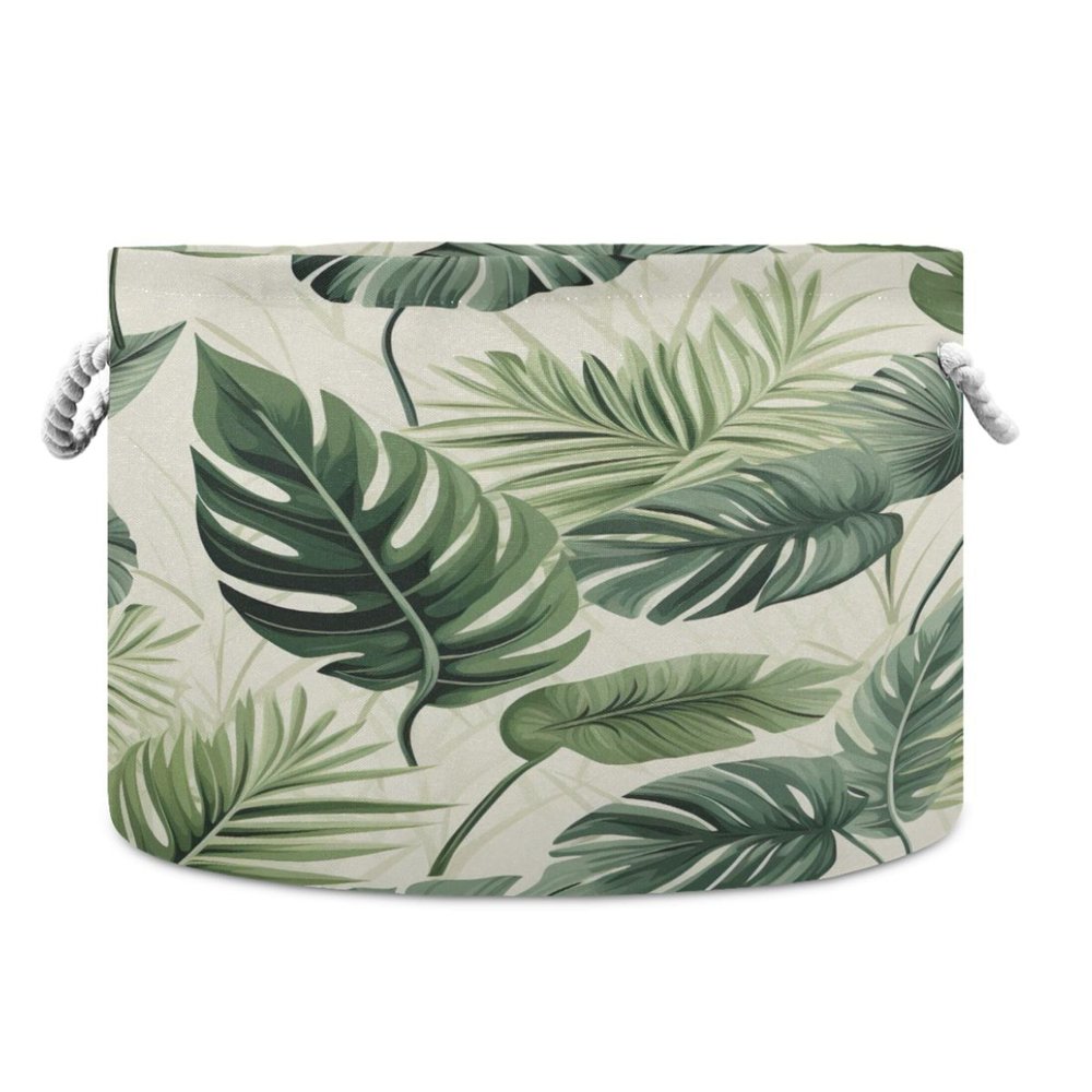 UMIRIKO Green Palm Leaf Toy Storage Bin for Kids Dog Toy Storage Basket Round Canvas Organizer Basket Toy Hamper Laundry Hamper A0400204