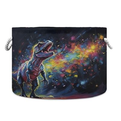 UMIRIKO Dinosaur Dino Tyrannosaurus Rex Space Toy Storage Bin for Kids Dog Toy Storage Basket Round Canvas Organizer Basket Toy Hamper Laundry Hamper S0401294