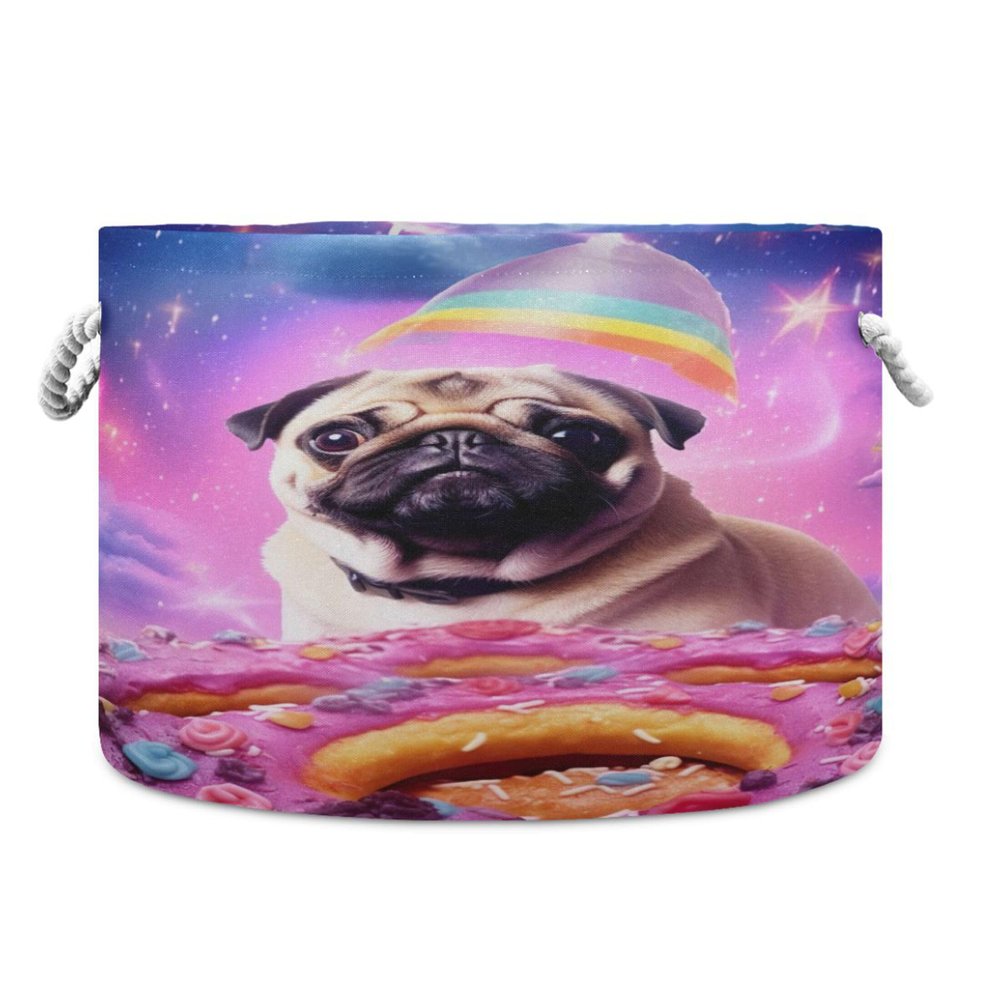 UMIRIKO Dog Puppy Pug Starry Sky Donuts Toy Storage Bin for Kids Dog Toy Storage Basket Round Canvas Organizer Basket Toy Hamper Laundry Hamper S0403437