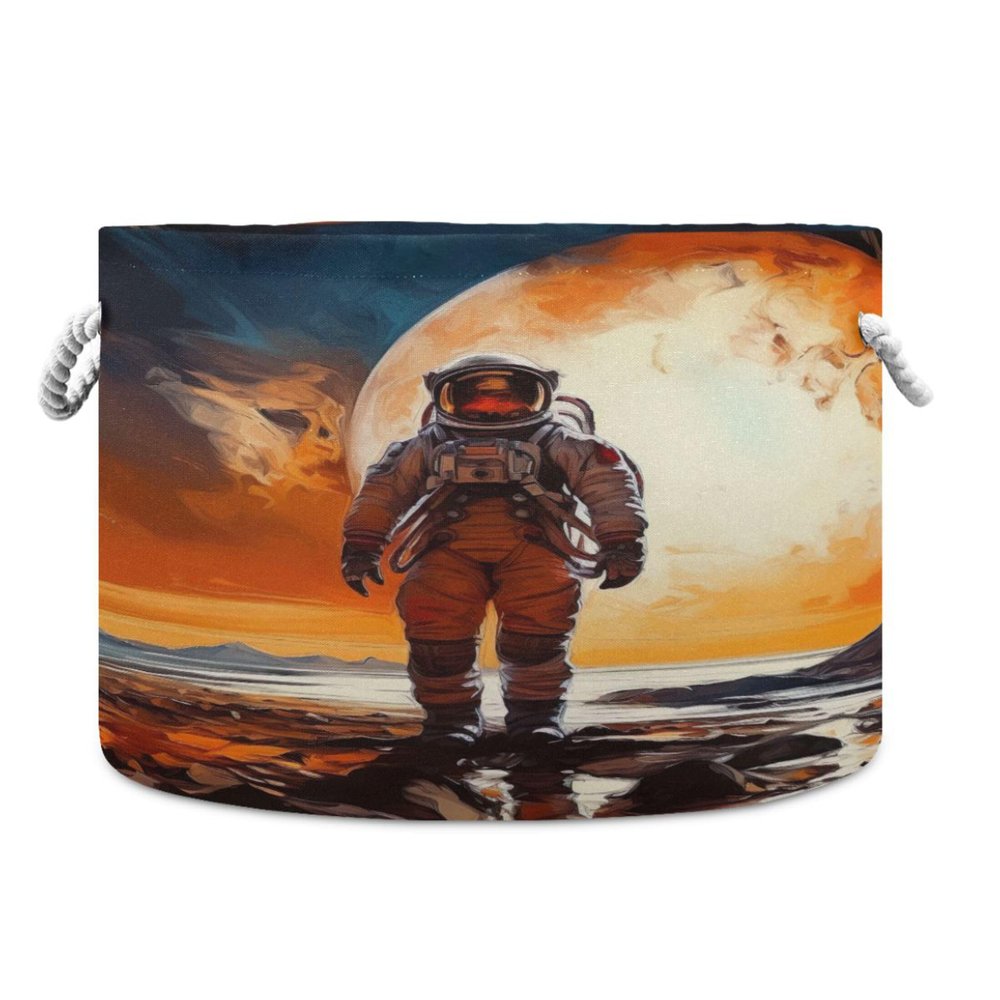 UMIRIKO Space Galaxy Astronaut Earth Toy Storage Bin for Kids Dog Toy Storage Basket Round Canvas Organizer Basket Toy Hamper Laundry Hamper S0400889