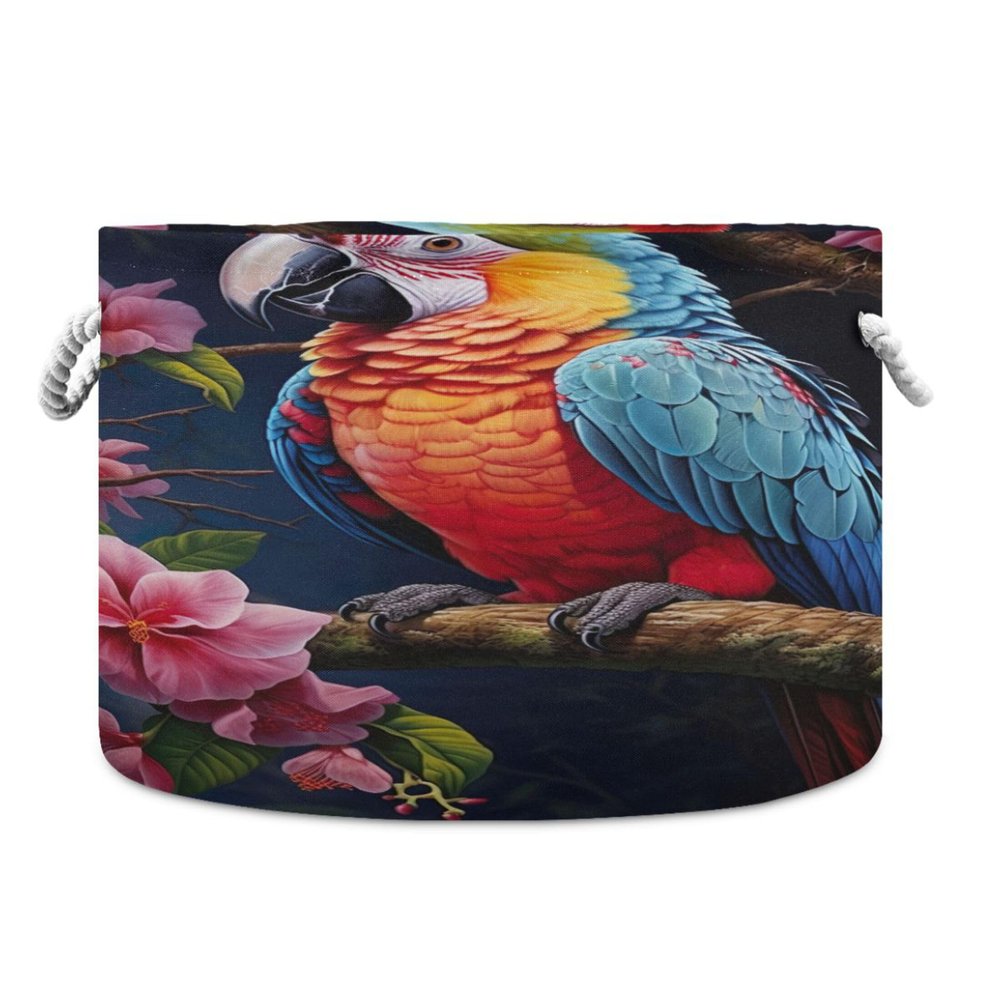 UMIRIKO Parrot Bird Flowers Toy Storage Bin for Kids Dog Toy Storage Basket Round Canvas Organizer Basket Toy Hamper Laundry Hamper S0404079