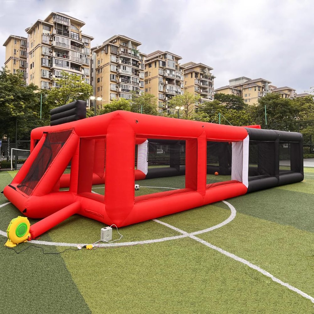 Portable Inflatable Sports Court Inflatable Soccer & Basketball & Volleyball Field 3-in-1 Multiple Sport Game with Blower for Birthday/School Playground/Family/Team Games