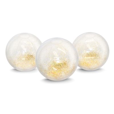 Coconut Outdoor Jumbo Glitter Beach Ball 3 Pack - 3 Large Inflatable Gold Glitter Beach Balls - Great for Summer Parties & Swim Events