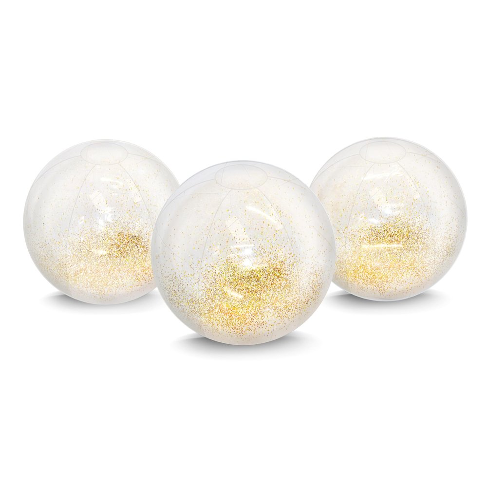 Coconut Outdoor Jumbo Glitter Beach Ball 3 Pack - 3 Large Inflatable Gold Glitter Beach Balls - Great for Summer Parties & Swim Events