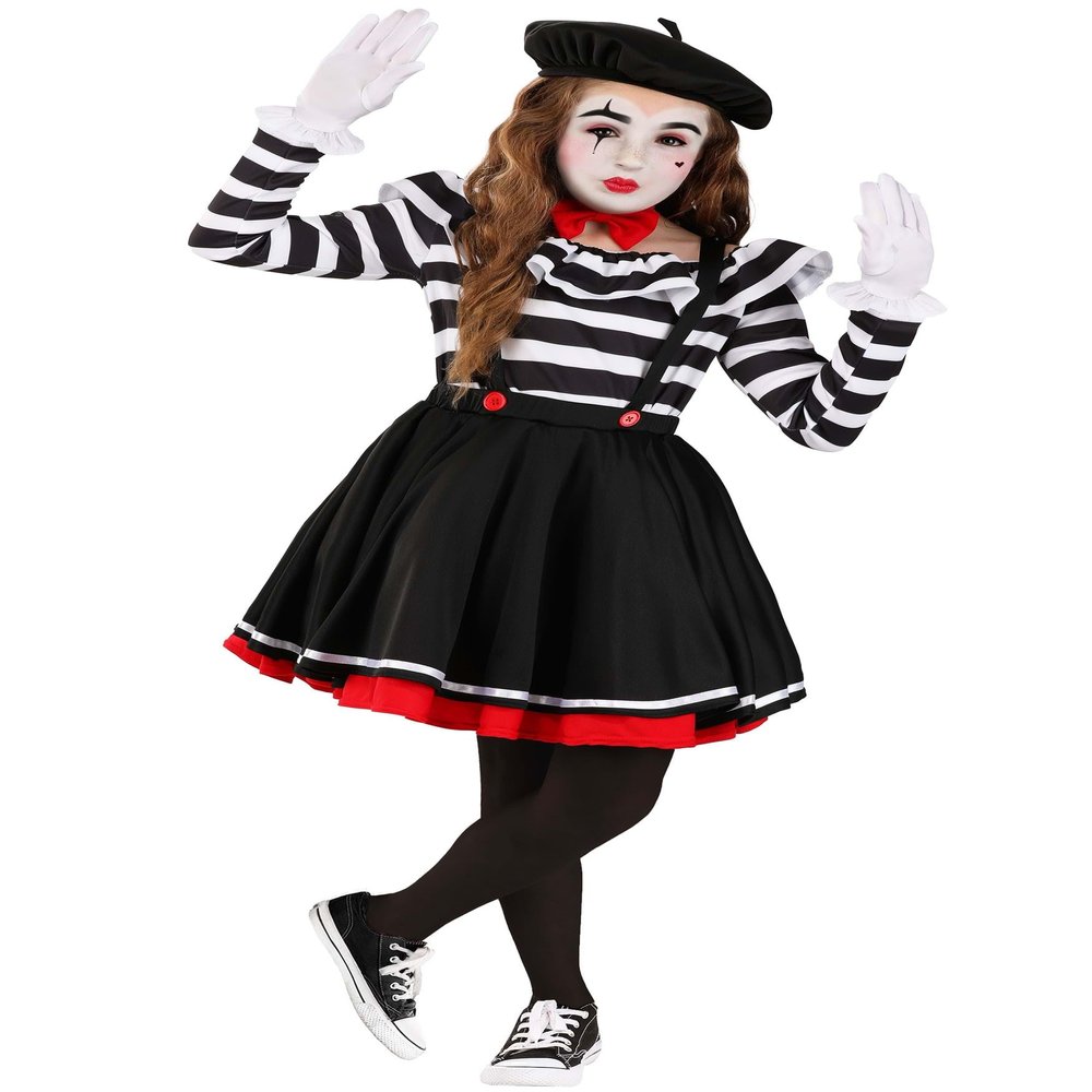 Fun Costumes Girl's Curious Mime Costume | Striped Imitator Outfit for Halloween & Parties Large