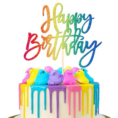 ZHUOWEISM 1 PCS Happy Birthday Cake Topper Glitter Happy Birthday Cake Pick for Celebrating Happy Birthday Anniversary Theme Party Cake Decorations Supplies Colorful