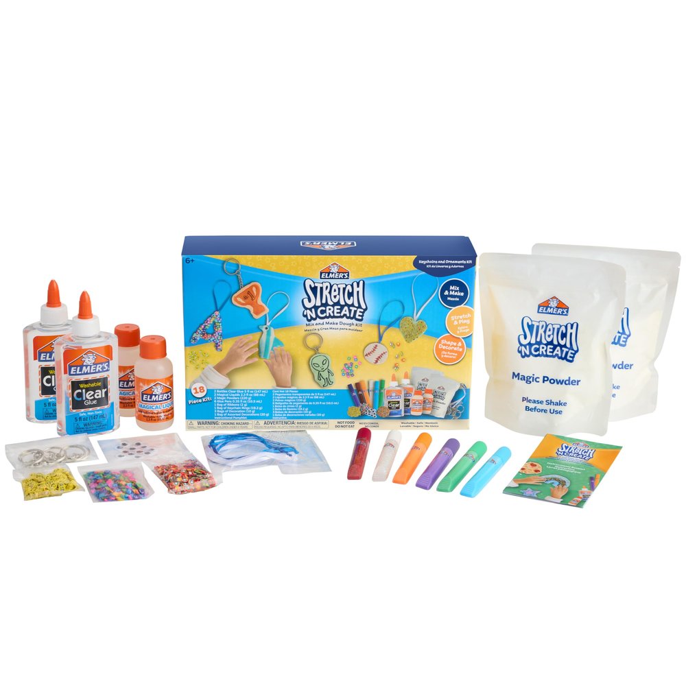 Elmers Stretch 'N Create Dough Kit, 3 Ways to Play, Keychains and Ornaments Kit, 18 Count - Perfect for Birthday Party Gift, School Classroom Activity, Kids Arts & Crafts Fun