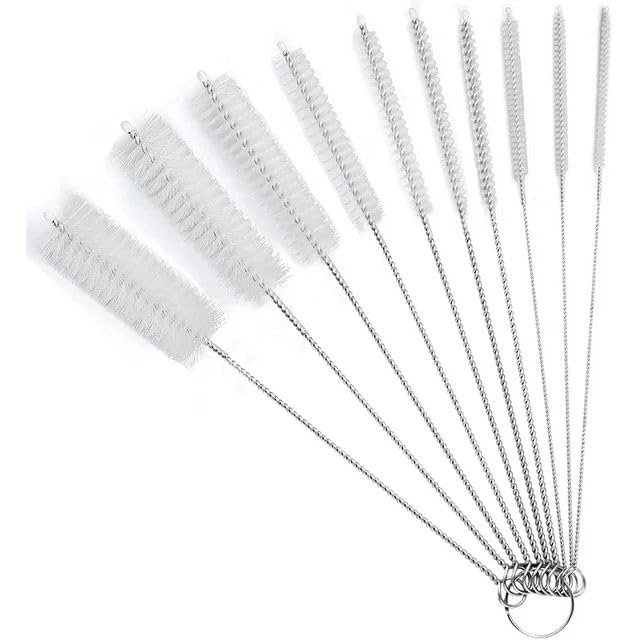 10Pcs Silver Long Straw Brush, Nylon Pipe Tube Cleaner 10 Different Diameters Set, Long Straw Brush for Sippy Cup, Brush Drinking Straw Cleaning Brush,Brushes,Cleaning Tools (8 in)