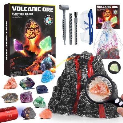 Woumserta Volcano Dig Kit - 10 Rocks Excavation Kit, Gemstone Rocks for Kids, Fossil Volcano Toys Dig Kits for Rocks Collection, Volcano Toys for Boys Girls 6 and up Year Old Birthday Gifts