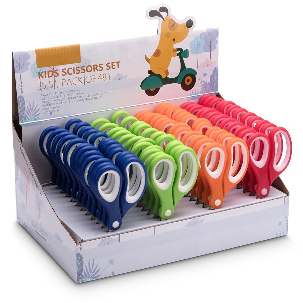 Galadim Kids Scissors (48 Count Teacher Pack, Rounded-tip, 5.5 Inch) - 5.5 Soft Touch Blunt School Student Scissors Shears GD-071-48