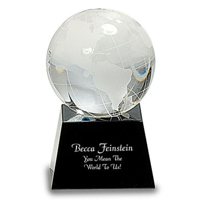 Crystal Globe with Personalized Black Crystal Base - 3" Height