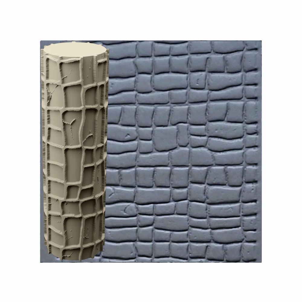 Cobblestone Texture Roller, 4 Inches Tall, Clay texture roller Seamless Design art craft diorama STL Loot Factory (4-6)