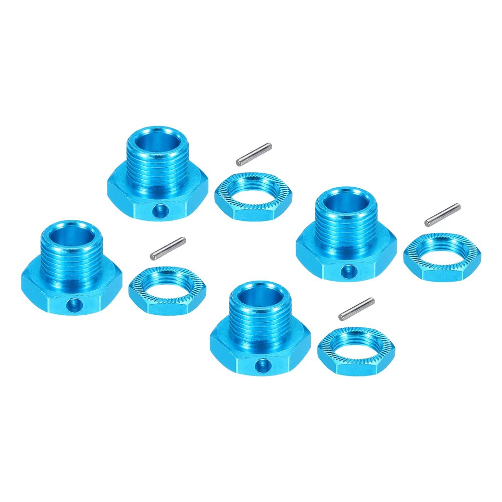 MECCANIXITY Aluminum RC Wheel Nut 17mmx4mm Hex Wheel Drive Hubs Adapter Nuts for 1/8 RC Model Car Team C Truck Off Road,4 Pack(Blue)