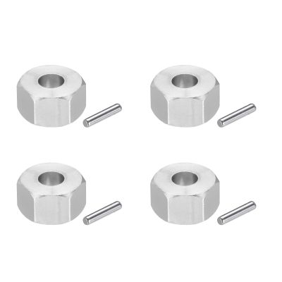 MECCANIXITY Aluminum12mm RC Wheel Nut Wheel Hex Drive with Pins Hubs Replacement Dustproof for RC Model Car 4 Pack (Silver)