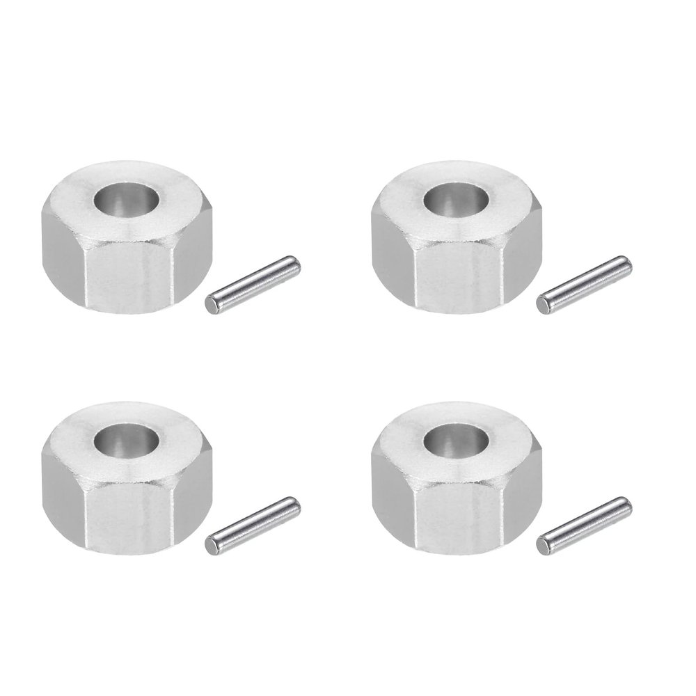 MECCANIXITY Aluminum12mm RC Wheel Nut Wheel Hex Drive with Pins Hubs Replacement Dustproof for RC Model Car 4 Pack (Silver)