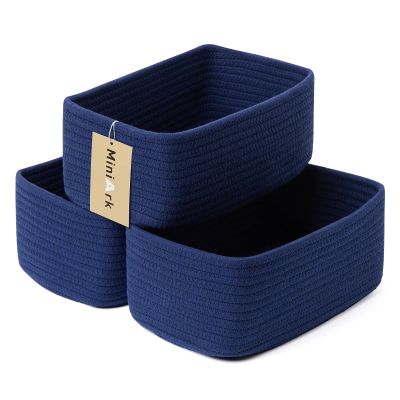 MiniArk Small Storage Baskets for Organizing | Closet Organizer Bins | Shelf Toy Basket | Woven Rope Baskets | Cube Decorative Box | Shallow Basket | 11.5x7.5x4.7 | 3 Packs Navy Blue