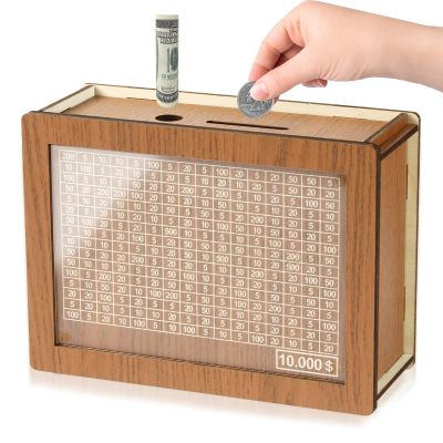 10000 Savings Challenge Box, Money Saver Box 10k Smash, Wooden Digital Save Piggy Bank for Adults Kids, Cash Vault Wooden Savings 10,000 Dollar, Caja De Ahorros, Cashbox Kakeibo