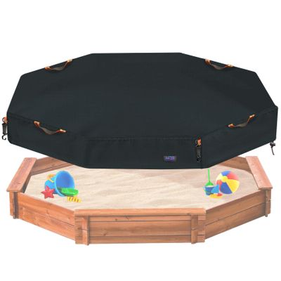 NGB Octagon Sandboxes Cover,with 4 Windproof Hooks 4 Reflective Handles and Elastic Pull Cord 600D Oxford Garden Canopy Sandpit Pool Protection Cover Dustproof and Waterproof (Black,86x79x9inch)