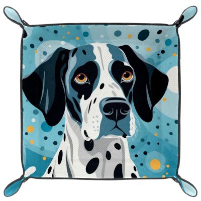 Blue Dalmatian Microfiber Leather Dice Trays Folding for RPG DND Table Games, Leather Dice Holder Storage Box Portable Folding Rolling Dice Tray, 20.5x20.5cm