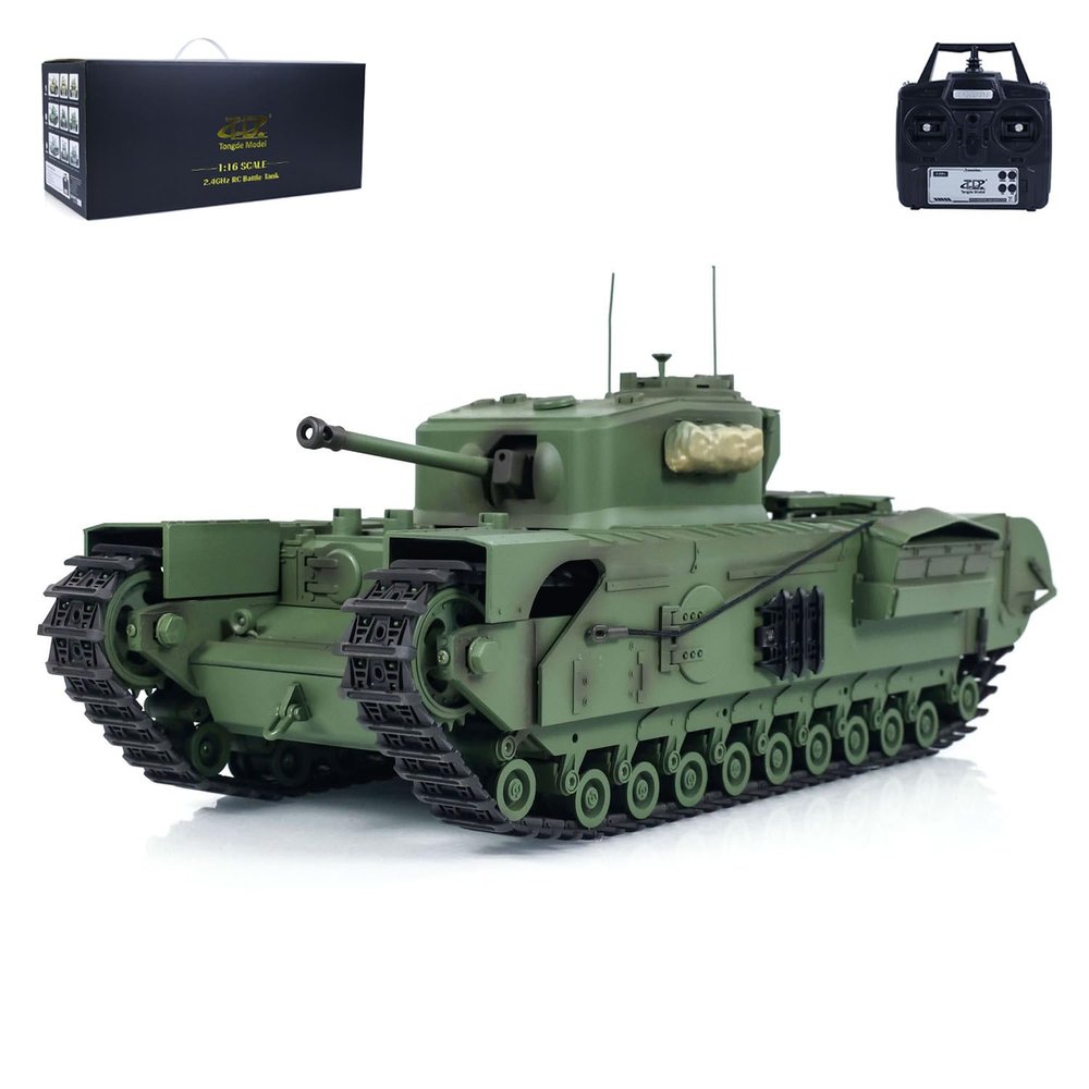 TOUCAN RC HOBBY 1/16 Tongde RC Tank Churchill Mk.VII Electric Infrared Battle Toys Barrel Recoil,US in Stock