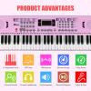 24HOCL Kids Piano Keyboard, 61 Lighted Keys Electric Digital Keyboard Piano Kit 100 Voices, 100 Rhythms with Microphone, Gift for Children, Pink view 2