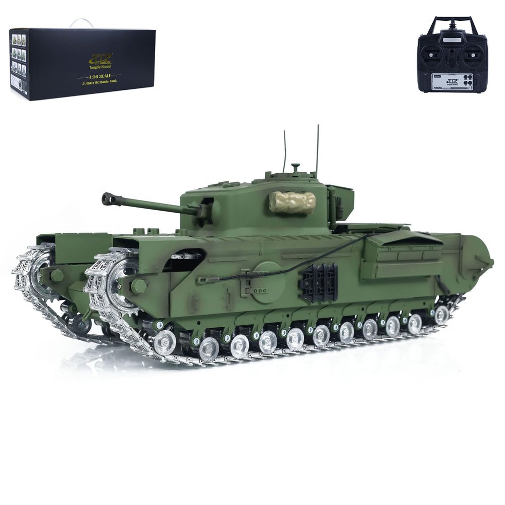 TOUCAN RC HOBBY US in Stock TD 1/16 RC Military Tank Churchill Mk.VII Metal Tracks Infrared Battle RTR Model