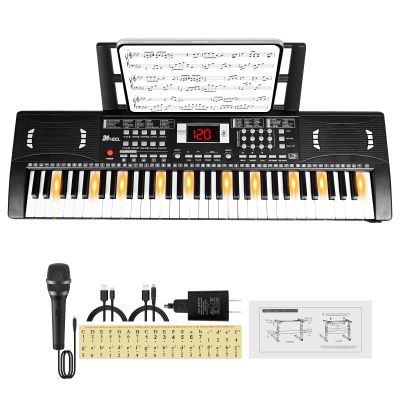 24HOCL Kids Piano Keyboard, 61 Lighted Keys Electric Digital Keyboard Piano Kit 100 Voices, 100 Rhythms with Microphone, Gift for Children, Black