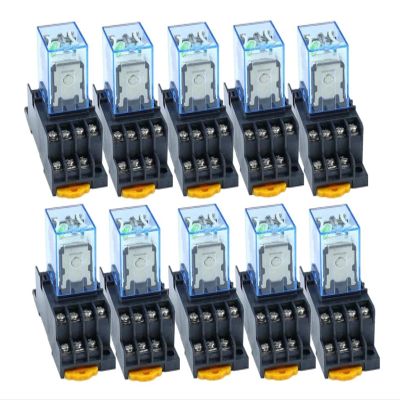 VUBBJCRS Relay 10PCS MY4NJ AC110V DC110V AC220V AC380 Coil 5A 4NO 4NC Power Relay DIN Rail 14 Pin time Relay with Socket Base (Size : AC220V)