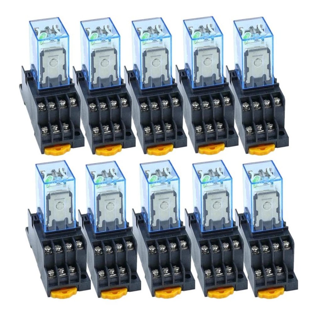 VUBBJCRS Relay 10PCS MY4NJ AC110V DC110V AC220V AC380 Coil 5A 4NO 4NC Power Relay DIN Rail 14 Pin time Relay with Socket Base (Size : AC220V)