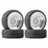 LAFEINA 4PCS/Set 64mm Rubber Tires & Plating Plastic Wheels Rims Replacement Part for 1/10 RC On-Road Touring Car Racing Car (Silver, Offset 6mm) view 1