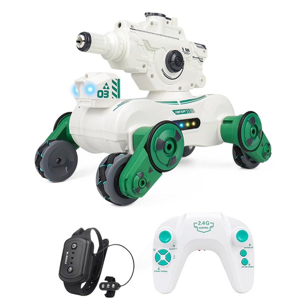 Dodoore RC Tank That Shoots, RC Stunt Car Shooting Water Bullets, Gesture Sensing Remote Control Tank with 360 Rotating, Spray, Light and Music, 2.4GHz 4WD All Terrains RC Cars for Adults (White)
