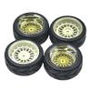 LAFEINA 4PCS/Set 64mm Rubber Tires & Plating Plastic Wheels Rims Replacement Part for 1/10 RC On-Road Touring Car Racing Car (Gold, Offset 9mm) view 2
