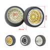 LAFEINA 4PCS/Set 64mm Rubber Tires & Plating Plastic Wheels Rims Replacement Part for 1/10 RC On-Road Touring Car Racing Car (Gold, Offset 9mm) view 4