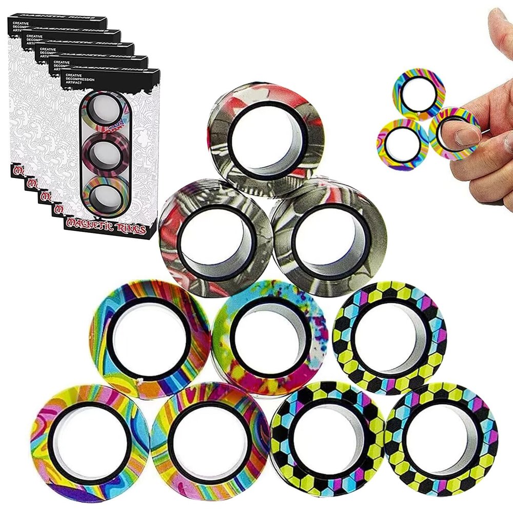 12Pcs Magnetic Rings Fidget Toys Spinner Set Easter Basket Stuffers for Kids Party Favors,Finger Magnet Rings Endless Hours of Fun ADHD Stress Relief Fidget Spinners for Birthday Adults