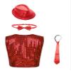 Xnihocha Kids Boys Jazz Dance Performance Costume Glittery Sequined Vest Waistcoat with Hat Bowtie Necktie Red 8-9 Years view 2