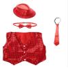 Xnihocha Kids Boys Jazz Dance Performance Costume Glittery Sequined Vest Waistcoat with Hat Bowtie Necktie Red 8-9 Years view 3