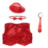 Xnihocha Kids Boys Jazz Dance Performance Costume Glittery Sequined Vest Waistcoat with Hat Bowtie Necktie Red 8-9 Years view 4