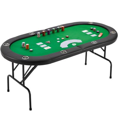 ECOTOUGE Foldable Poker Table, 8-Player Blackjack Texas Holdem Table w/Stainless Cup Holder, Folding Oval Gaming Table with Portable Oxford Bag for Casino Game, No Assembly Required, Green