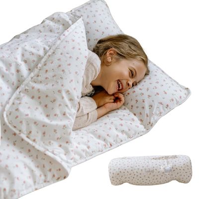 Bloomere Organic Toddler Nap Mat  100% Cotton Kids Washable Sleeping Mat & Detachable Pillow  Sleeping Bag with Soft 1.5 Pad  Ideal Nap Mat for Daycare, Preschool, & Sleepovers (Flower)