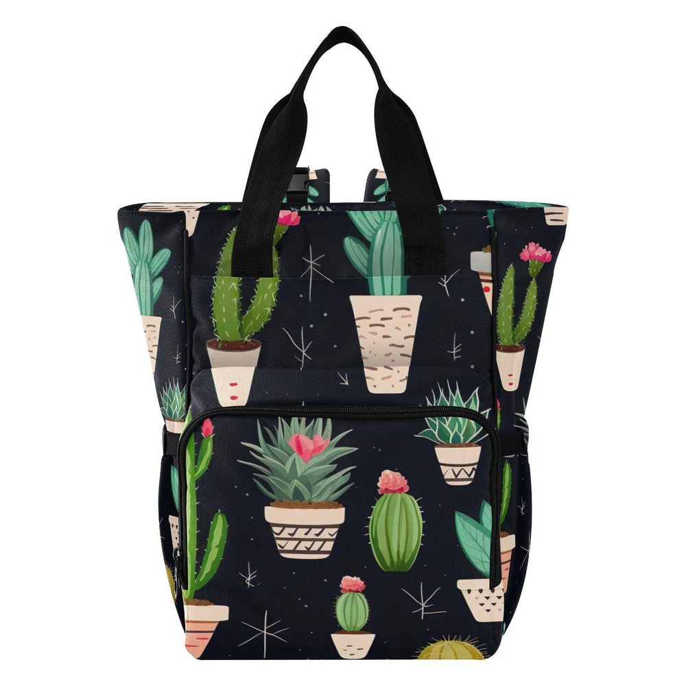 SPRIPORT Cactus Planter Black Diaper Bag Backpack for Baby Boys Girls Travel Tote with Stroller Straps & Bottle Storage Nappy Changing Bag for Baby Shower Gifts Moms Dads Traveling Shopping