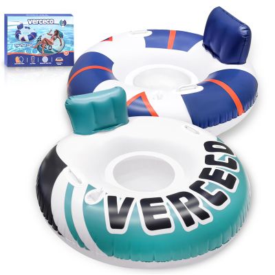 2 Packs Inflatable Pool Floats Adult Pool Chair Float Lounger Heavy Duty River Tube Floaties for Floating Lake Floats Raft with Cup Holder for Adults Kids