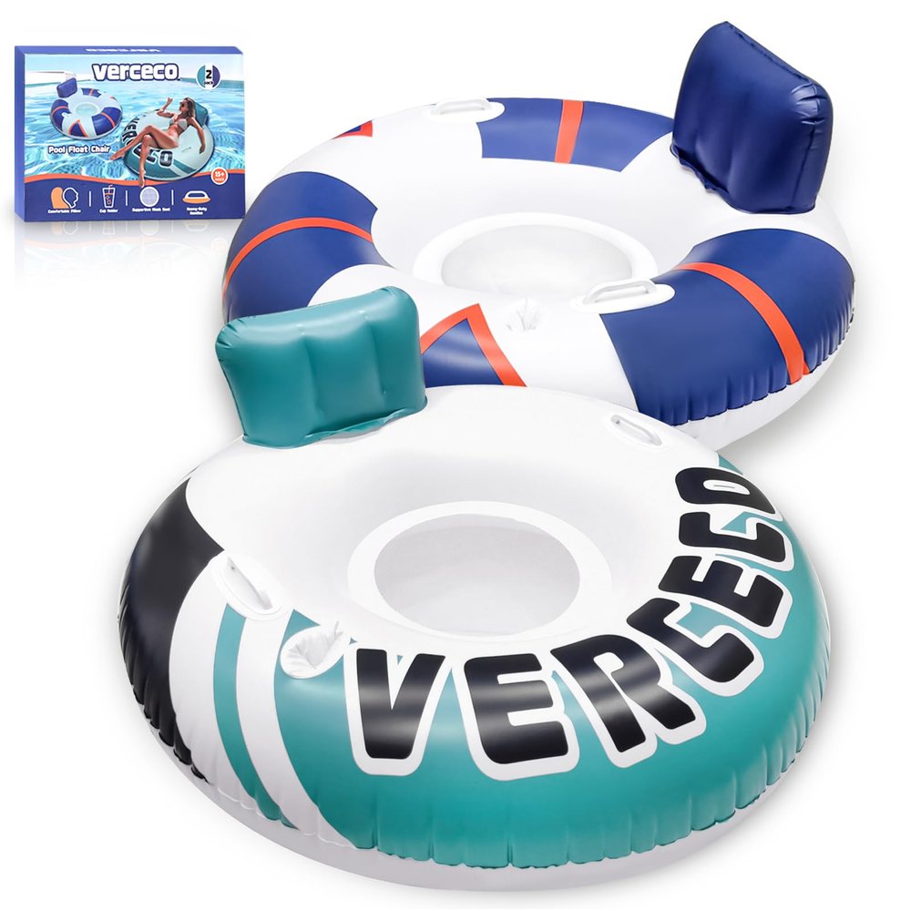 2 Packs Inflatable Pool Floats Adult Pool Chair Float Lounger Heavy Duty River Tube Floaties for Floating Lake Floats Raft with Cup Holder for Adults Kids