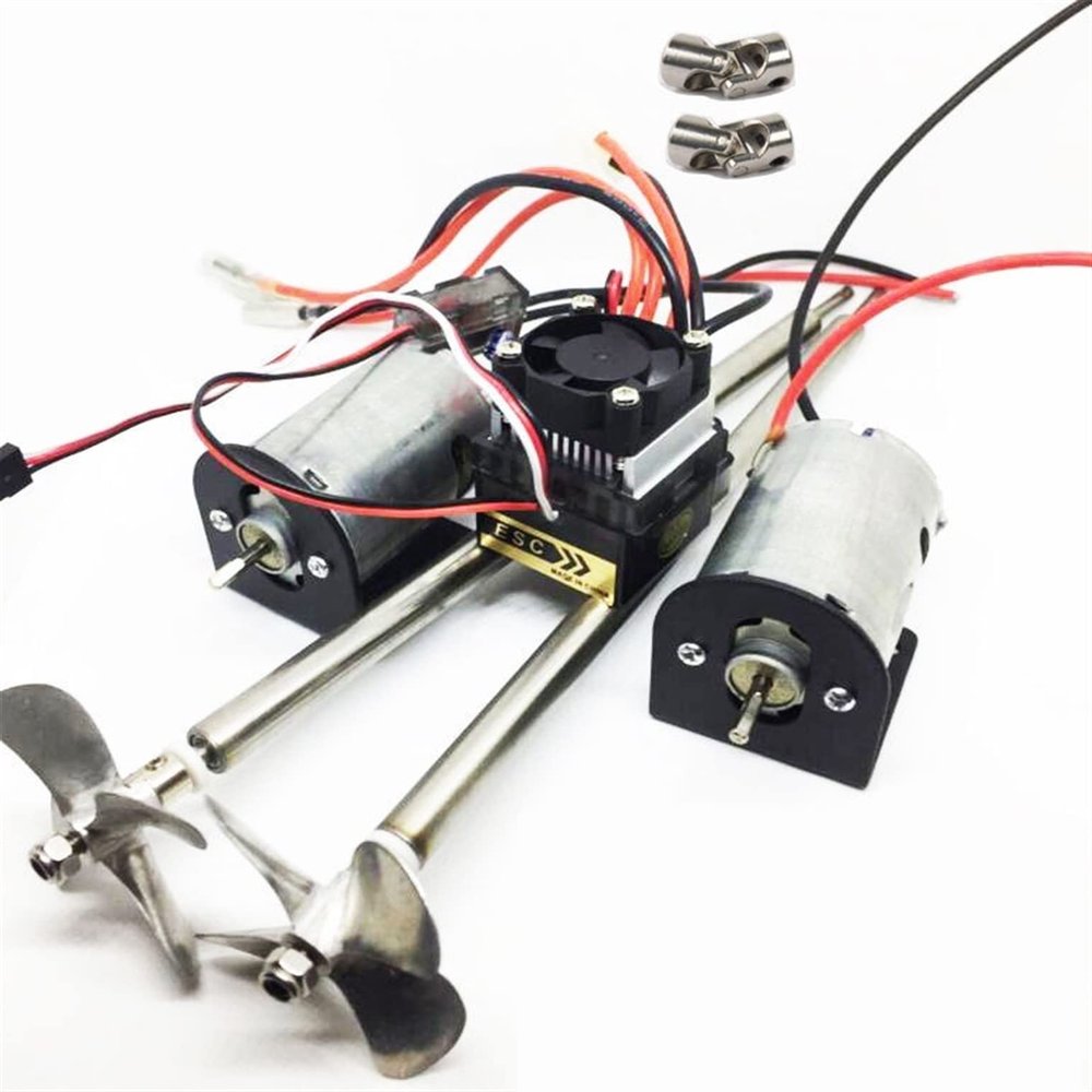 RC Boat Spare Parts Double 550Motors+Universal Joints+ 320A ESC+ Metal Shaft + Metal Properller Assembly Set (Size : Shaft length30cm)